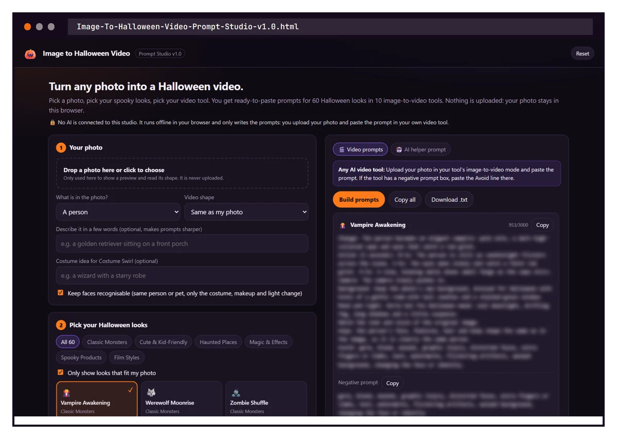 The Image to Halloween Video Prompt Studio