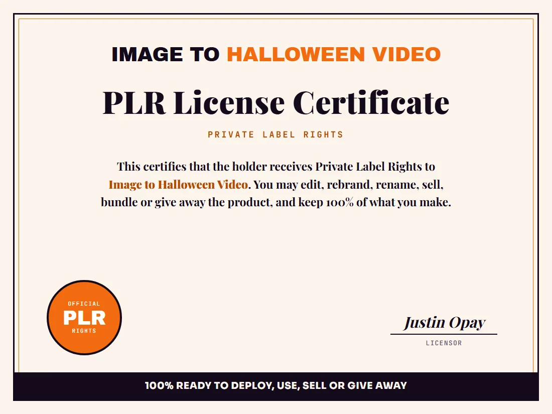 Image to Halloween Video PLR License Certificate