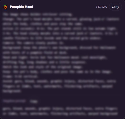 The Pumpkin Head prompt written by the Image to Halloween Video Prompt Studio