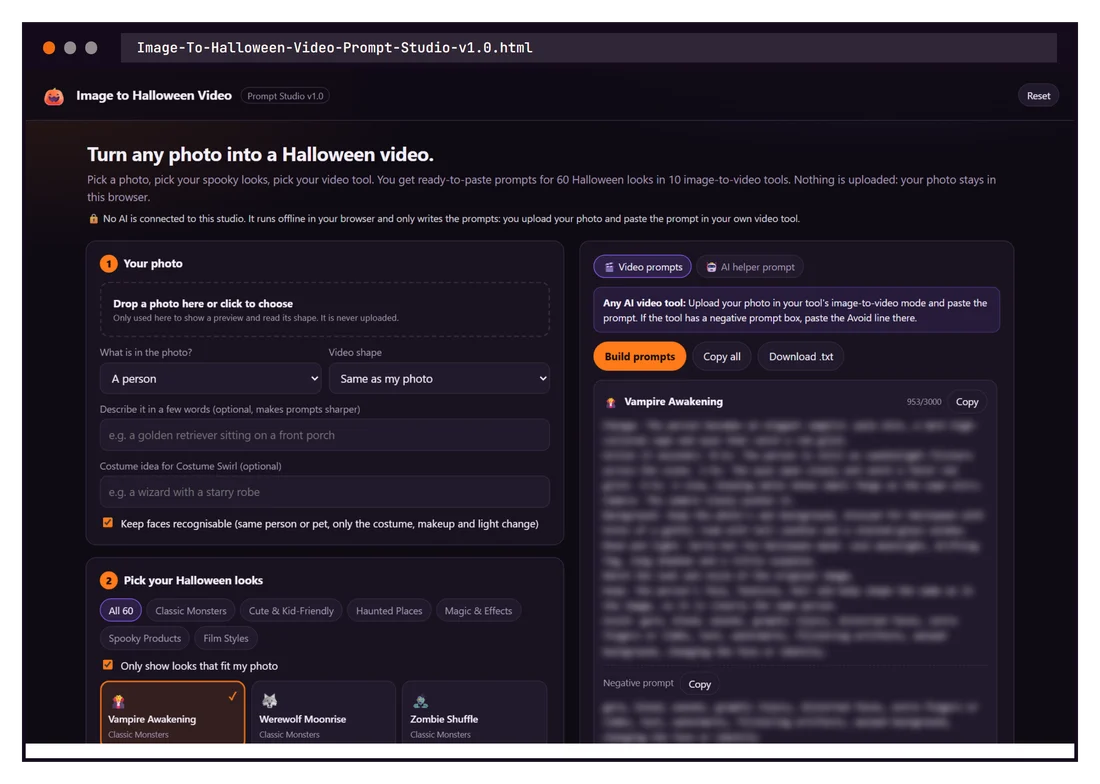 Image to Halloween Video prompt editor