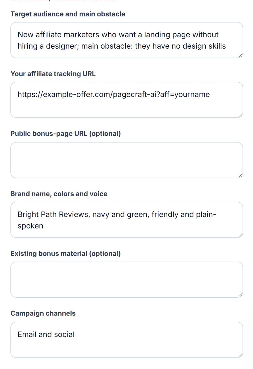Tell It About Your Promotion, a real screen from the Link to Affiliate Suite Prompt Studio