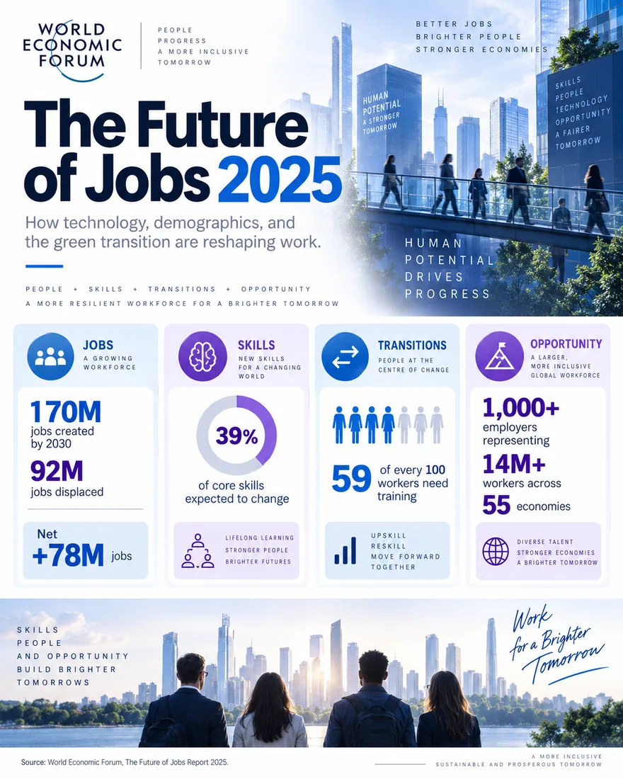 The Future of Jobs 2025, a finished infographic produced by Link to Infographics