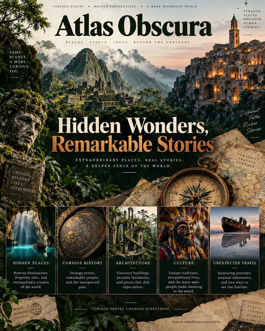 Atlas Obscura, a finished infographic produced by Link to Infographics