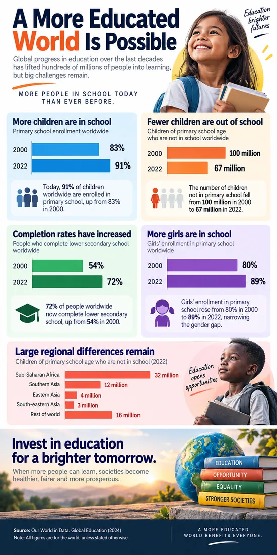 A More Educated World, a finished infographic produced by Link to Infographics