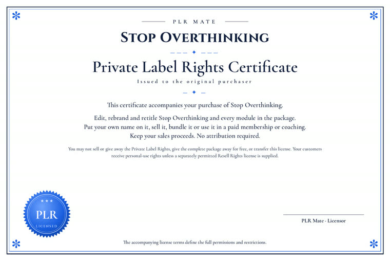 Private Label Rights certificate