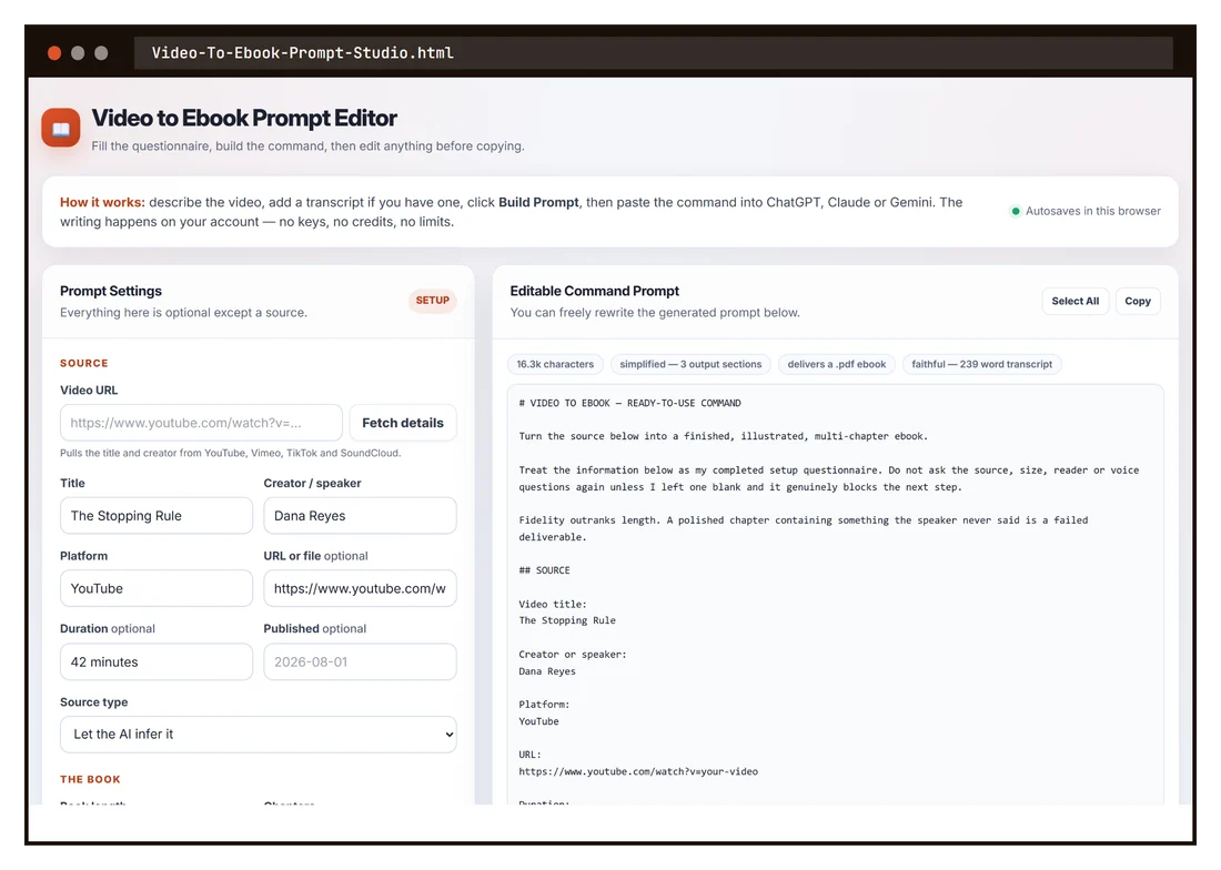 Video to Ebook prompt editor